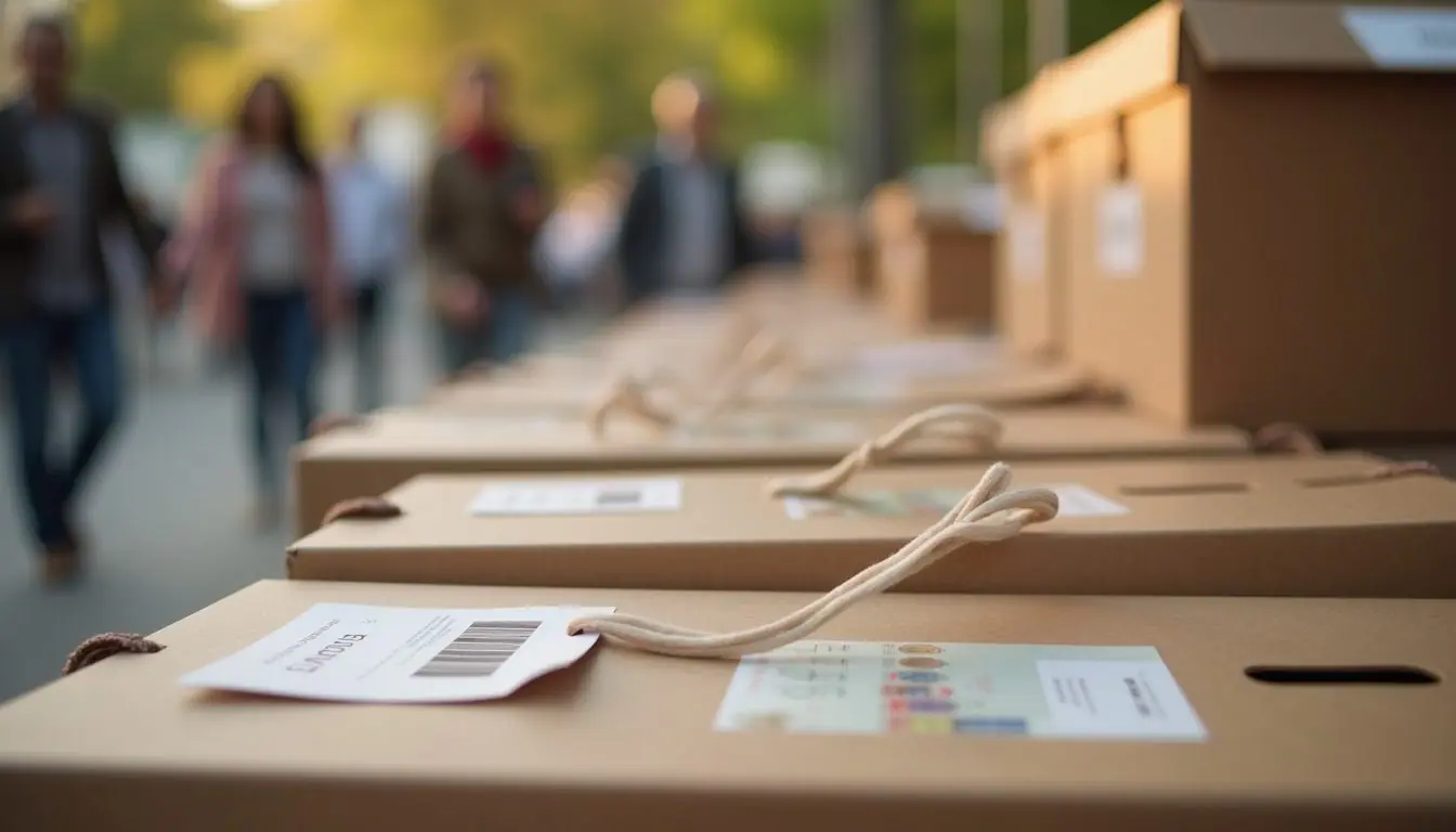 Close-up view of donation boxes and fundraising materials at a community event